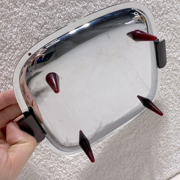 Vintage Glo Hill Gourmates  Chrome And Cherry Red Bakelite Atomic Serving Tray - Picture 10 of 11